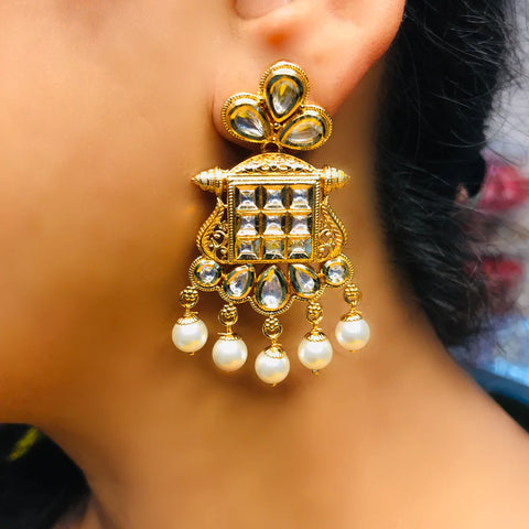 Gold Plated Beautifully Royal Kundan & Ruby Beaded Earrings