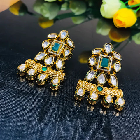 Gold Plated Beautifully Royal Kundan & Ruby Beaded Earrings