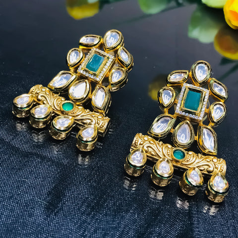 Gold Plated Beautifully Royal Kundan & Ruby Beaded Earrings