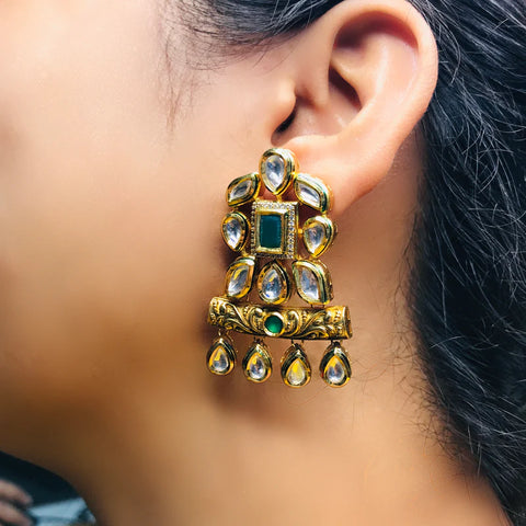 Gold Plated Beautifully Royal Kundan & Ruby Beaded Earrings