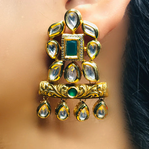 Gold Plated Beautifully Royal Kundan & Ruby Beaded Earrings