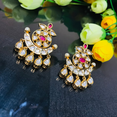 Gold Plated Beautifully Royal Kundan & Ruby Beaded Earrings
