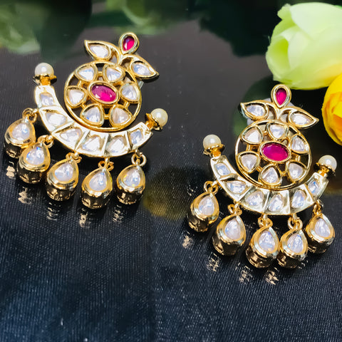 Gold Plated Beautifully Royal Kundan & Ruby Beaded Earrings