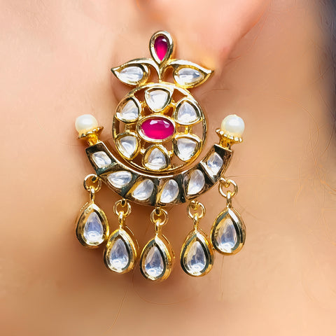 Gold Plated Beautifully Royal Kundan & Ruby Beaded Earrings
