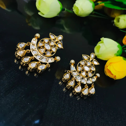Gold Plated Beautifully Royal Kundan & Ruby Beaded Earrings