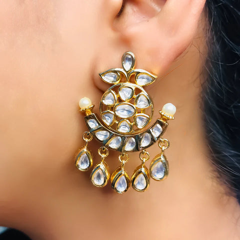Gold Plated Beautifully Royal Kundan & Ruby Beaded Earrings