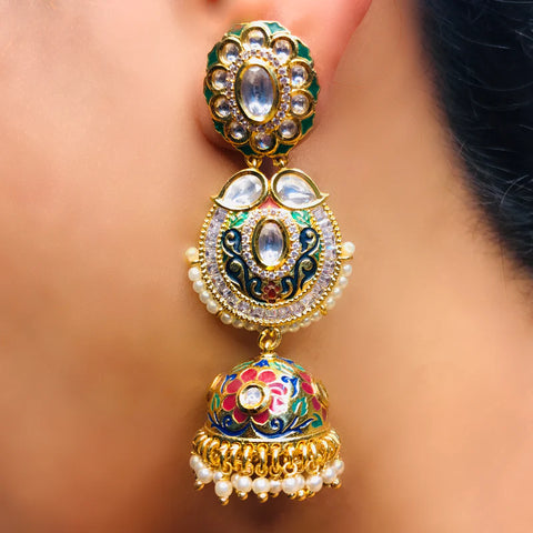 Gold Plated Kundan Jhumki Style Earrings