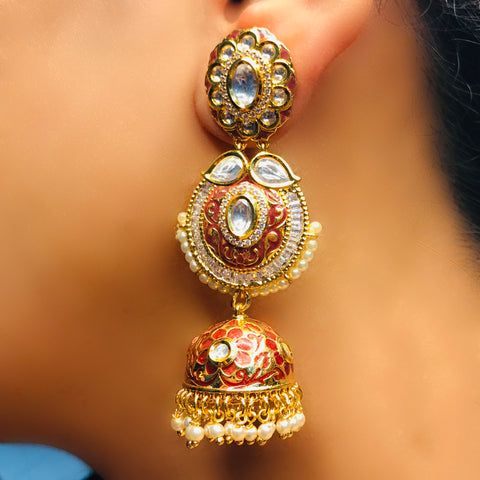 Gold Plated Kundan Jhumki Style Earrings