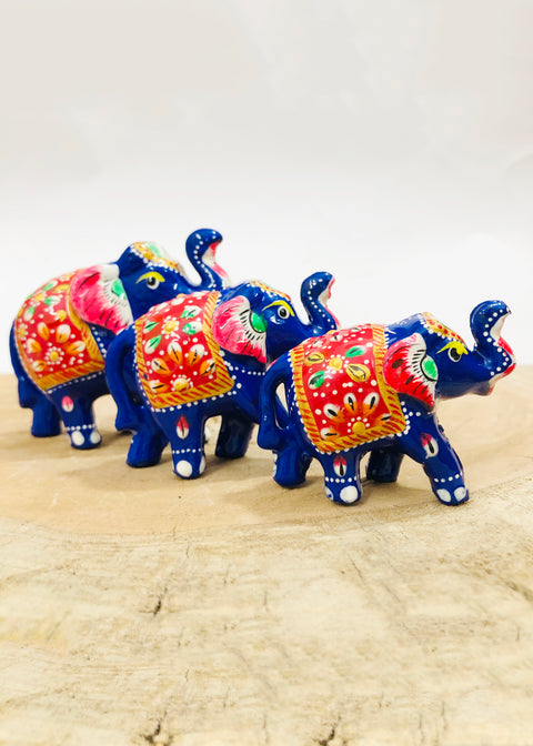 Home Decorative Elephant Statue Blue Color Showpiece Set of 3 (D85)