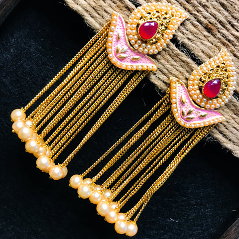 Gold Plated Beautifully Pearl Tassel Long Earrings (E731)