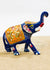 Blue & Orange Color Painted Trunk Up Elephant Decorative Item Multicolor for Good Luck in Metal (D119)