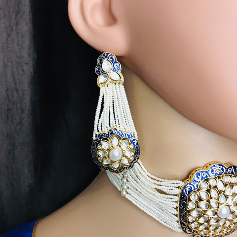 Designer Gold Plated Royal Kundan Choker Style Necklace With Earrings (D754)
