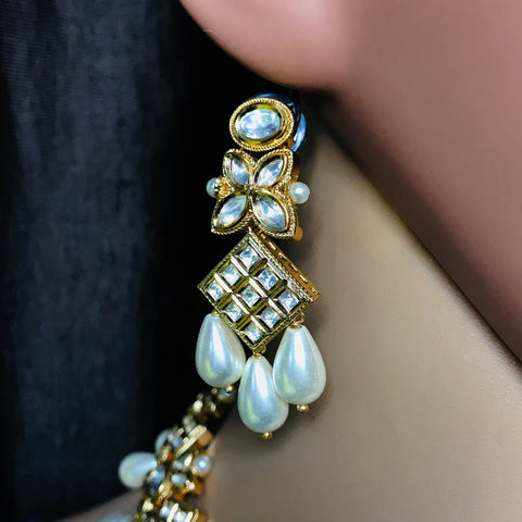 Designer Gold Plated Royal Kundan Necklace with Earrings