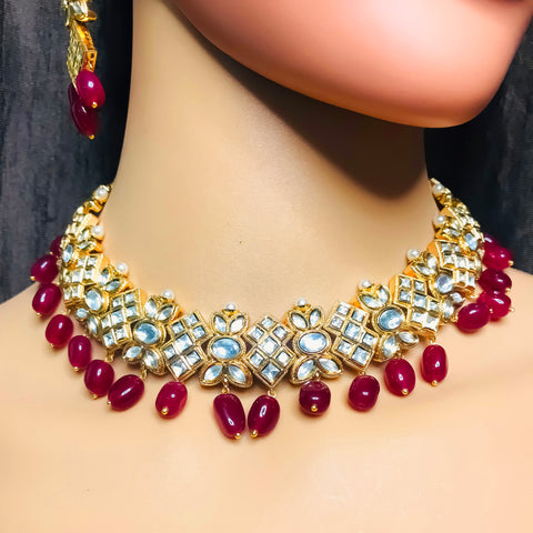 Designer Gold Plated Royal Kundan Necklace with Earrings