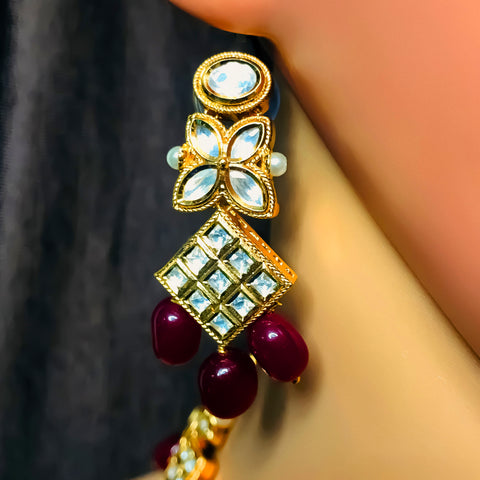 Designer Gold Plated Royal Kundan Necklace with Earrings