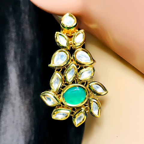 Designer Royal Kundan & Emerald Long Necklace with Earrings (D748)