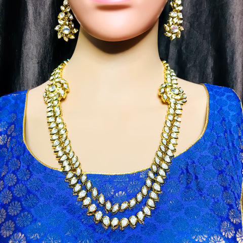 Designer Royal Kundan Long Necklace with Earrings (D755)