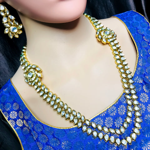Designer Royal Kundan Long Necklace with Earrings (D755)