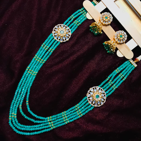 Designer Royal Kundan & Beads Long Necklace with Earrings