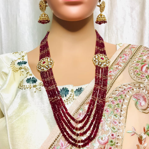 Designer Royal Kundan & Beads Long Necklace with Earrings (D752)