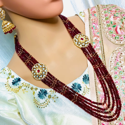 Designer Royal Kundan & Beads Long Necklace with Earrings (D752)