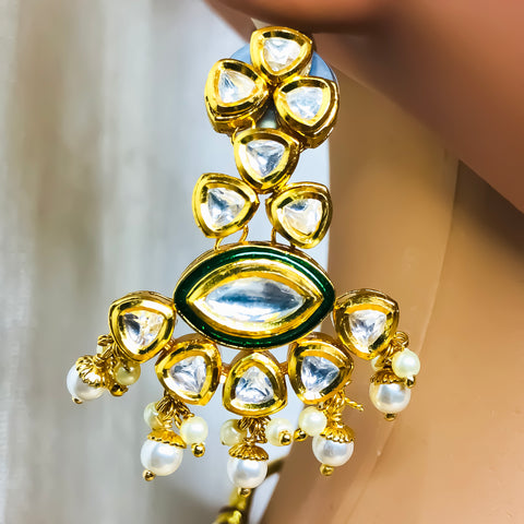Designer Gold Plated Royal Kundan Necklace with Earrings