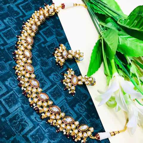 Designer Gold Plated Royal Kundan Necklace with Earrings