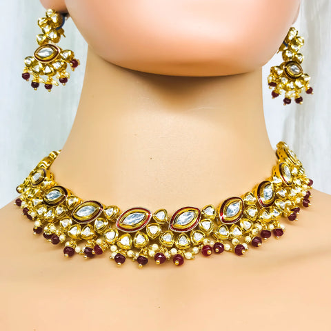 Designer Gold Plated Royal Kundan Necklace with Earrings