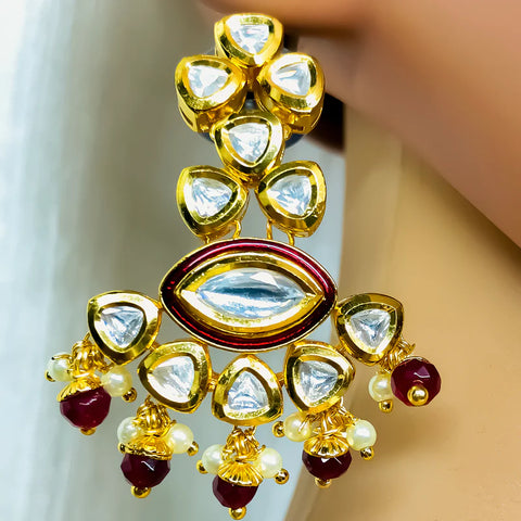 Designer Gold Plated Royal Kundan Necklace with Earrings