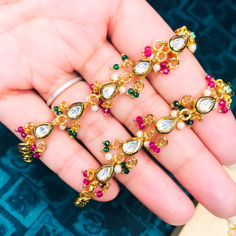 Gold Plated Beautifully Royal Kundan Kanoti Ear Chain For Women