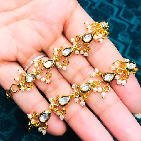 Gold Plated Beautifully Royal Kundan Kanoti Ear Chain For Women
