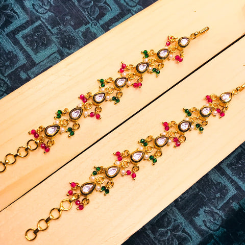 Gold Plated Beautifully Royal Kundan Kanoti Ear Chain For Women