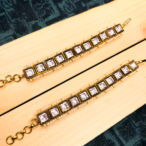 Gold Plated Beautifully Royal Kundan Kanoti Ear Chain For Women (E742)