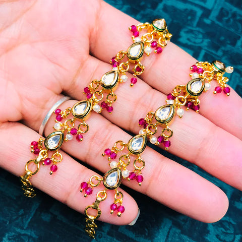 Gold Plated Beautifully Royal Kundan Kanoti Ear Chain For Women