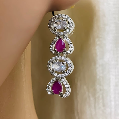 Designer Semi-Precious American Diamond Emerald Necklace with Earrings (D761)