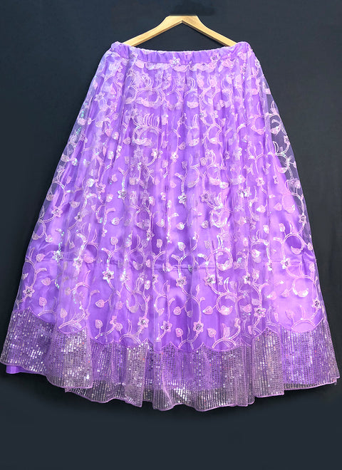Lavender Purple Color Lehenga Skirt with Sequins Work in Net (D16)