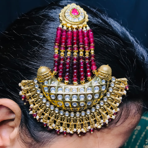 Gold Plated Red Beads Kundan Passa For Women (D104)