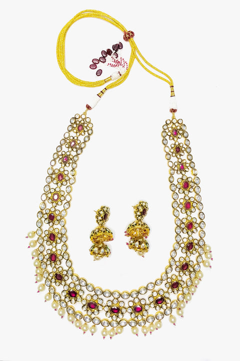 Designer Royal Kundan & Ruby Long Necklace with Earrings (D800)