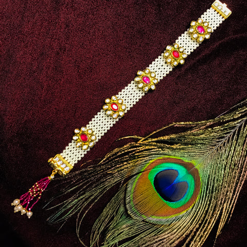 Designer Gold Plated Royal Kundan & Ruby Openable Bracelet (Design 141)