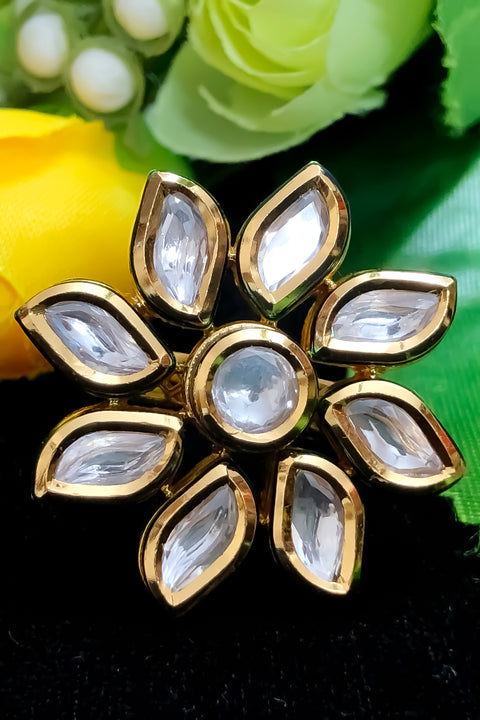 Designer Gold Plated Royal Kundan Beaded Ring (Design 196)