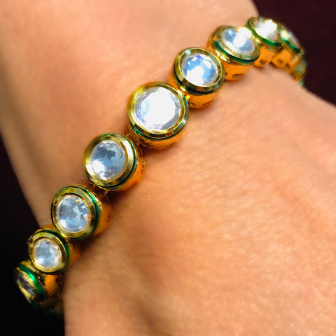 Designer Gold Plated Royal Kundan Openable Bracelet (Design 142)
