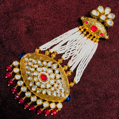 Gold Plated Red Beads And Pearl Studded Kundan Passa For Women (D103)