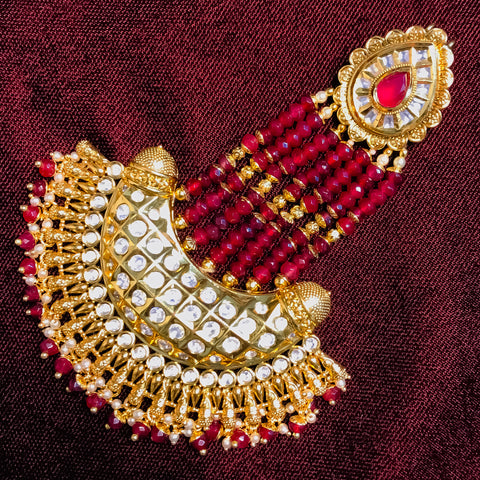 Gold Plated Red Beads Kundan Passa For Women (D104)