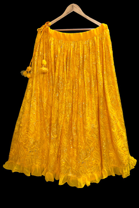 Yellow Color Lehenga Skirt with Sequins Work in Georgette (D20)