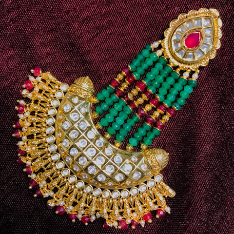 Gold Plated Green Beads Kundan Passa For Women (D105)