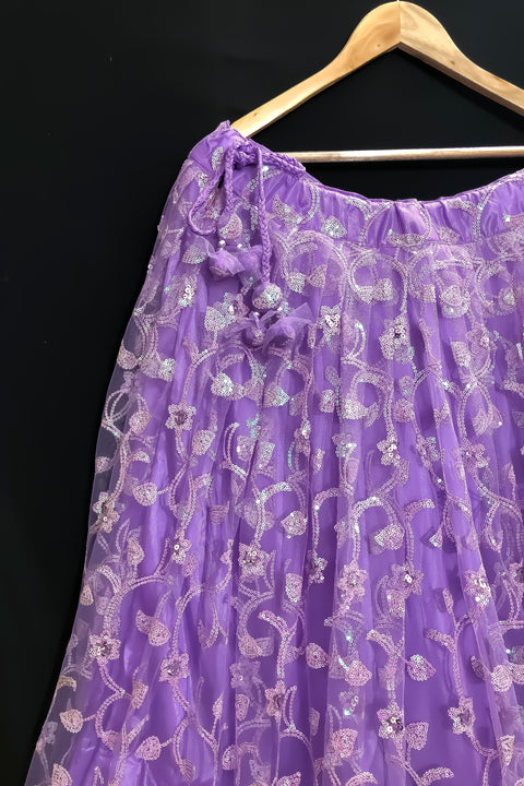 Lavender Purple Color Lehenga Skirt with Sequins Work in Net (D16)