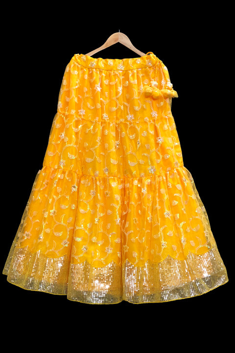Yellow Color Lehenga Skirt with Sequins Work in Net (D24)