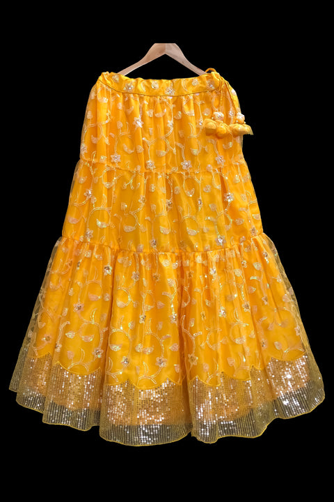 Yellow Color Lehenga Skirt with Sequins Work in Net (D24)