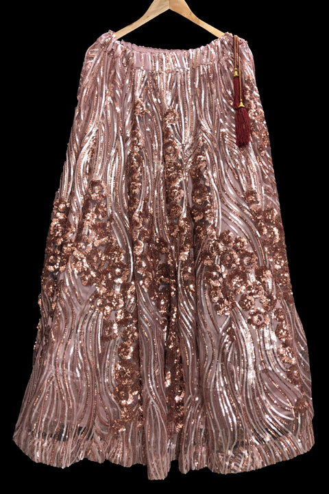 Peach Color Lehenga Skirt with Sequins Work in Net (D18)