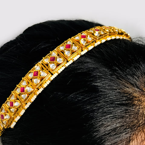 Designer Gold Plated Royal Kundan & Ruby Sheeshphool /Mathapatti (D98)